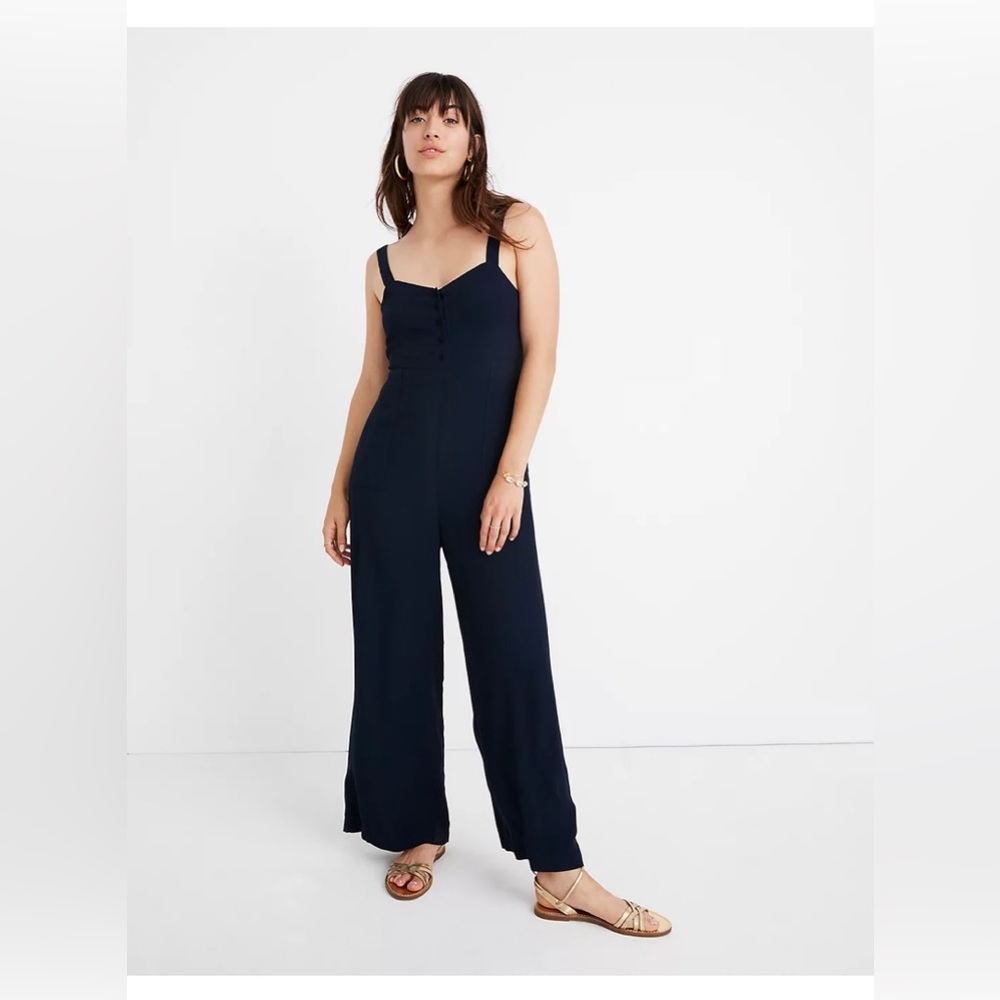 Madewell Navy Blue Button Front Wide Leg Tank Top Jumpsuit